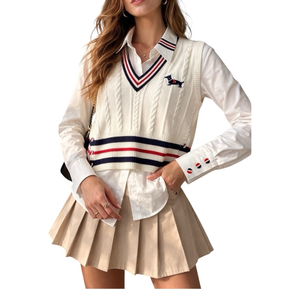 Ming Fei 2PC Preppy Knit Vest & Button-Up Set NWT
